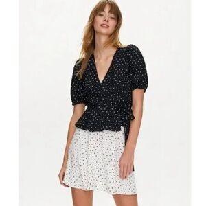 Polka dot wrap tie blouse